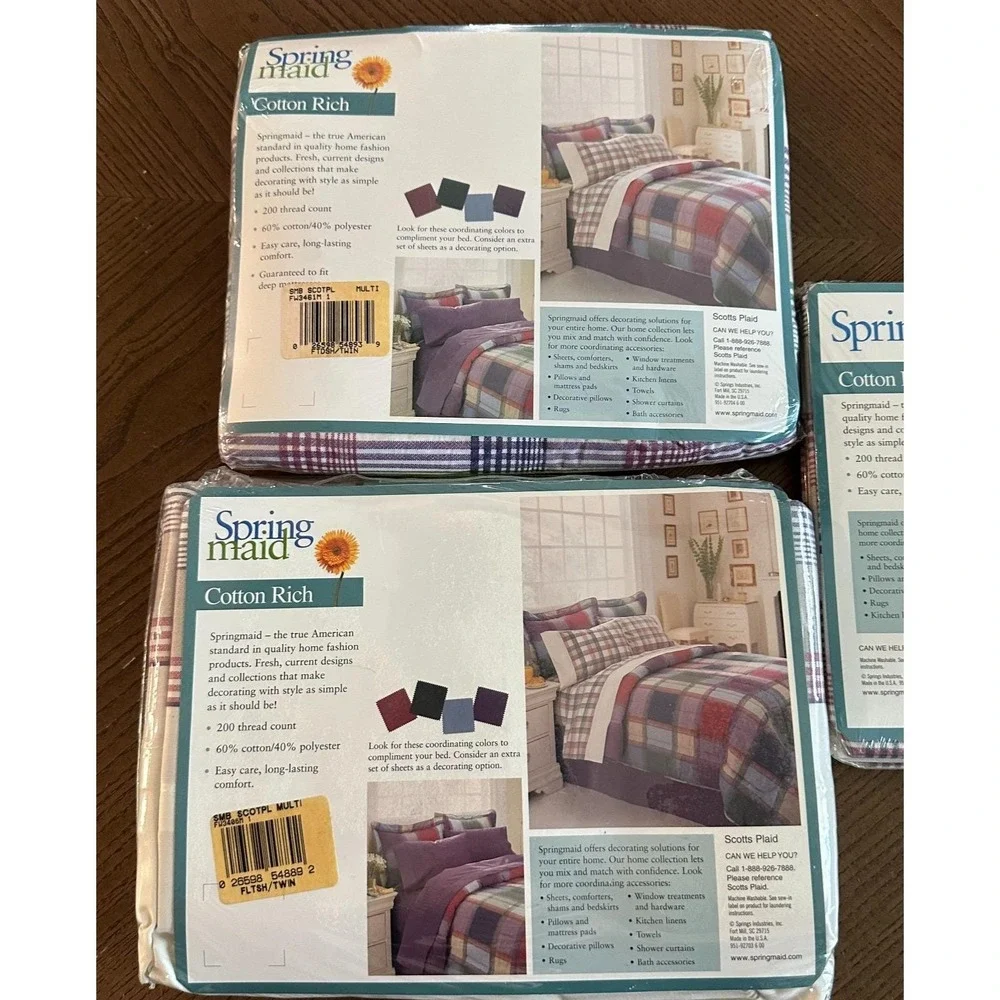 Vintage Springmaid Cotton Rich Twin Flat Sheet NEW Scotts Plaid Pink Green‎